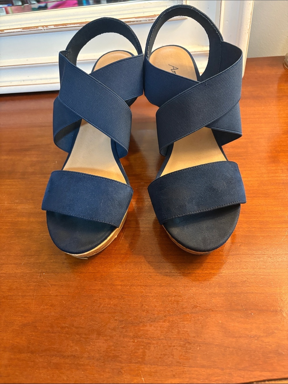 American Eagle Outfitters Navy Crisscross Wedge Sandals 9